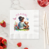 ベビーガールと彼女のテディベア |女の子だ 縁ありランチョンナプキン (インサイチュ)