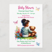 ベビーガールと彼女のテディベア |女の子の赤ちゃんシャワー ポストカード (正面)