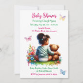 ベビーガールと彼女のテディベア |女の子の赤ちゃんシャワー 招待状 (正面)