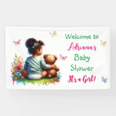 ベビーガールと彼女のテディベア |女の子の赤ちゃんシャワー 横断幕 (横)