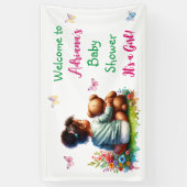 ベビーガールと彼女のテディベア |女の子の赤ちゃんシャワー 横断幕 (縦)
