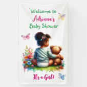 ベビーガールと彼女のテディベア |女の子の赤ちゃんシャワー 横断幕 (縦)