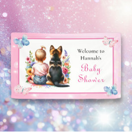 ベビーガールと彼女の子犬ウェルカムベビーシャワー 横断幕