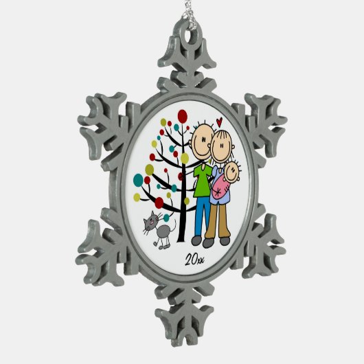 ベビーガールと猫スノーフレークオーナメント スノーフレークピューターオーナメント (左)