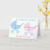 **ベビーガールと男の赤ちゃんの双子の誕生** カード (黄色い花)