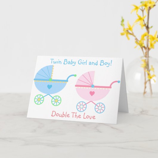 **ベビーガールと男の赤ちゃんの双子の誕生** カード (黄色い花)