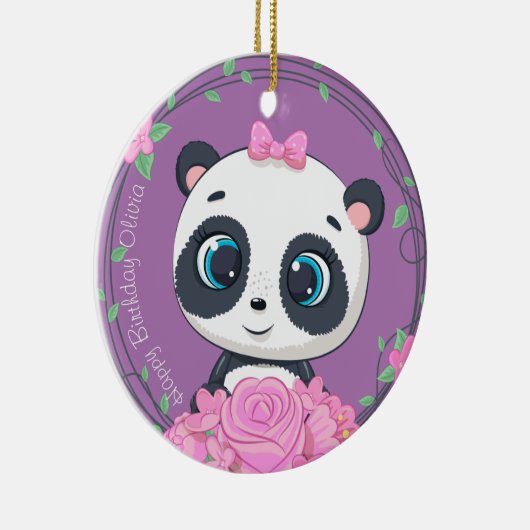 ベビーガールのお祝い。可愛い紫色の花動物 セラミックオーナメント (右)