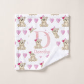 ベビーガールのためのテディベアと水色の文字D。 バスタオルセット (ウォッシュタオル)