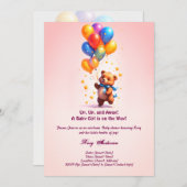 ベビーガールのためのテディベア赤ちゃんシャワー招待状 招待状 (正面/裏面)