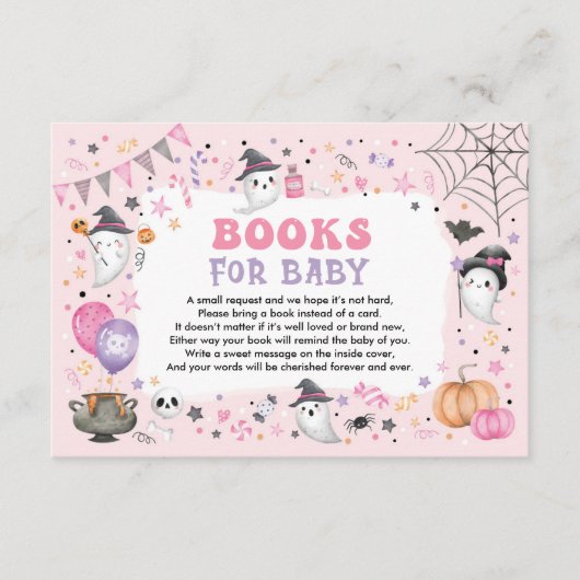 ベビーガールのためのピンクのブハロウィーン幽霊の本 エンクロージャーカード (正面)