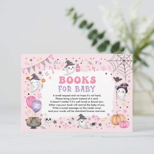 ベビーガールのためのピンクのブハロウィーン幽霊の本 エンクロージャーカード (スタンド正面)