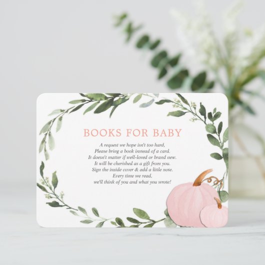 ベビーガールのためのピンクの緑のカボチャの秋の本 エンクロージャーカード (スタンド正面)