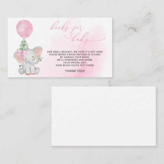 ベビーガールのための象の緑のピンクのバルーン本 エンクロージャーカード (正面/裏面)