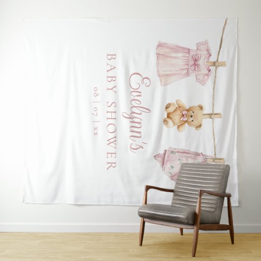 ベビーガールのクロースレイン赤ちゃんシャワー写真の背景 タペストリー (インサイチュ(横))