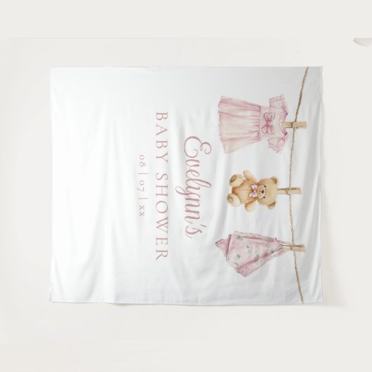 ベビーガールのクロースレイン赤ちゃんシャワー写真の背景 タペストリー (正面(横))