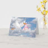 ベビーガールのコウノトリの配達カード カード (黄色い花)