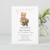 ベビーガールのテディベア招待 案内状 (スタンド正面)