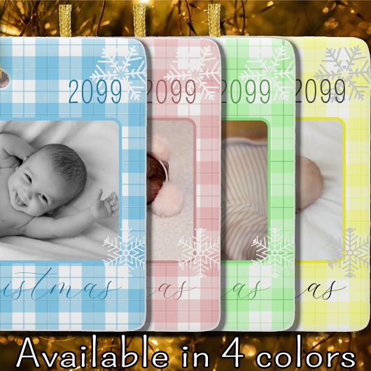 ベビーガールのピンクの格子雪の結晶初めてのクリスマス セラミックオーナメント