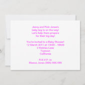 ベビーガールのピンクの雲とコウノトリのシャワーの招待 招待状 (裏面)