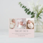 ベビーガールの写真の出産発表カードベビーピンク ポストカード (スタンド正面)