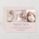 ベビーガールの写真の出産発表カードベビーピンク ポストカード (正面/裏面)