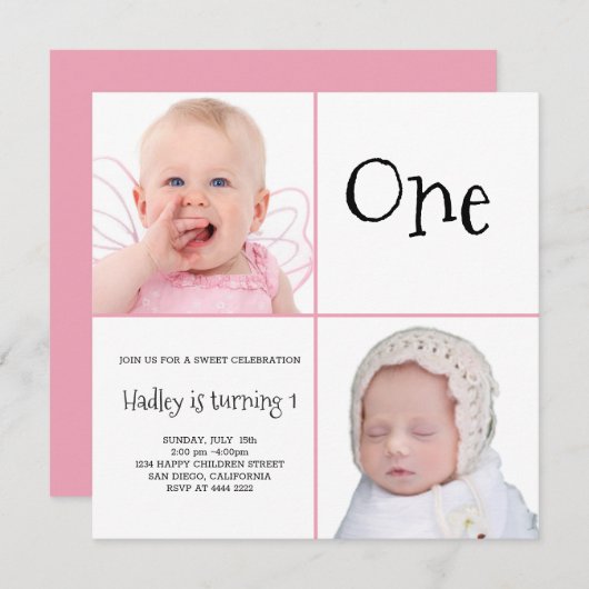 ベビーガールの写真ノンパレル飴 招待状 (正面/裏面)