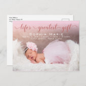 ベビーガールの写真モダン台本誕生のお知らせ ポストカード (正面/裏面)