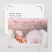 ベビーガールの写真モダン台本誕生のお知らせ ポストカード (正面/裏面)