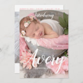 ベビーガールの出産発表のスクリプト 招待状 (正面/裏面)