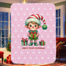 ベビーガールの初めてのクリスマスパーソナライズ名ピンク