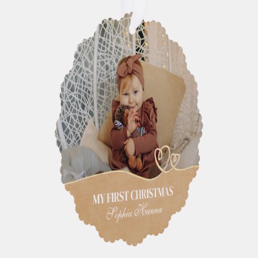 ベビーガールの初めてのクリスマス誕生統計と写真 オーナメントカード (右)