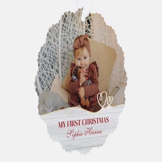 ベビーガールの初めてのクリスマス誕生統計と写真 オーナメントカード (右)