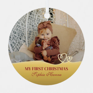ベビーガールの初めてのクリスマス誕生統計と写真 メタルオーナメント