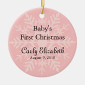 ベビーガールの初めてのクリスマス – ピンクスノーフレーク セラミックオーナメント (正面)
