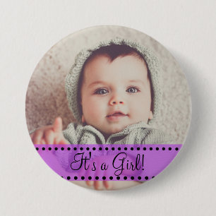 ベビーガールの名前とフォトマグネットパープルパーソナライズ 缶バッジ
