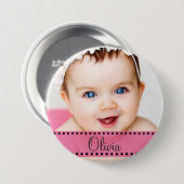 ベビーガールの名前とフォトマグネットピンクパーソナライズされた 缶バッジ (正面&裏面)
