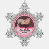 ベビーガールの新しい祖父母モノコラムA スノーフレークピューターオーナメント (正面)