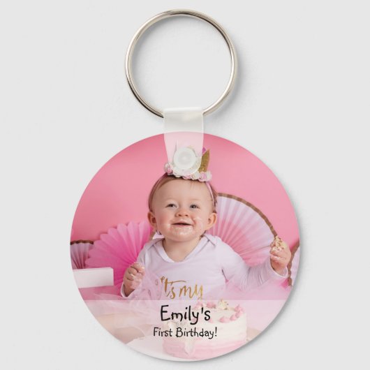 ベビーガールの最初の誕生日の写真と名前 キーホルダー (正面)