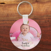 ベビーガールの最初の誕生日の写真と名前 キーホルダー (正面)