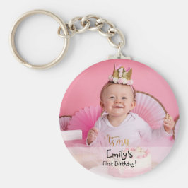 ベビーガールの最初の誕生日の写真と名前 キーホルダー