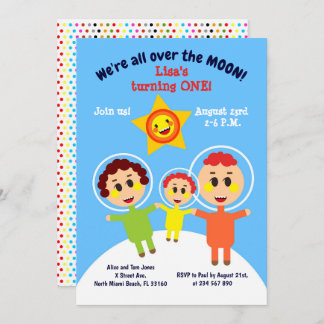 ベビーガールの最初の誕生日の宇宙飛行士パーティーinvita 招待状