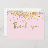 ベビーガールの最初の誕生日フォト金ゴールド紙吹雪ピンク ポストカード (正面/裏面)