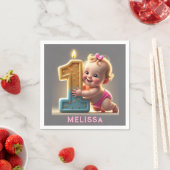 "ベビーガールの最初の誕生日" スタンダードカクテルナプキン (インサイチュ)
