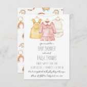 ベビーガールの衣服物干しダビシャワー 招待状 (正面/裏面)