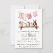 ベビーガールの衣服物干しダビシャワー 招待状 (正面)