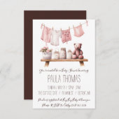 ベビーガールの衣服物干しダビシャワー 招待状 (正面/裏面)