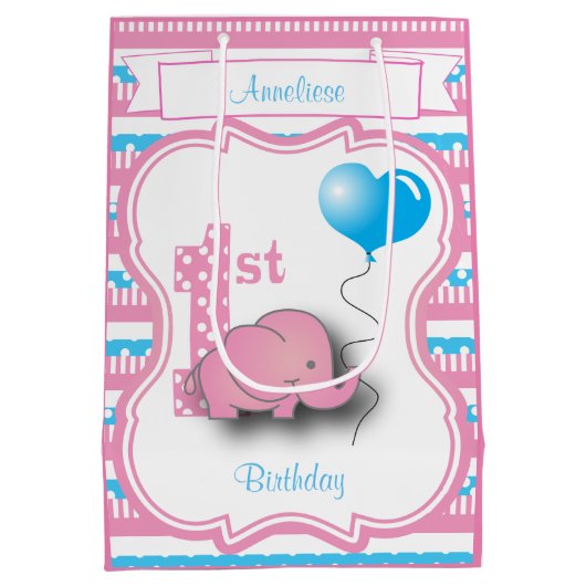 ベビーガールの誕生日パーティー ミディアムペーパーバッグ (裏面)