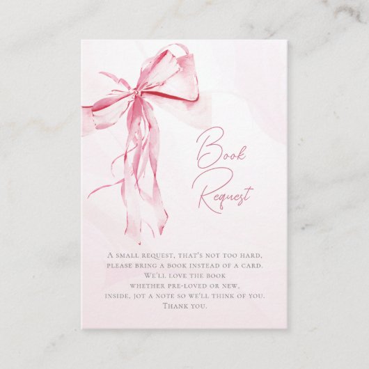 ベビーガールの赤ちゃんシャワーのためのピンクの弓の本 エンクロージャーカード (正面)