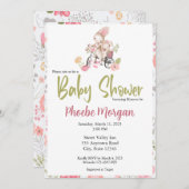 ベビーガールの赤ちゃんシャワーの招待状、バニー 招待状 (正面/裏面)