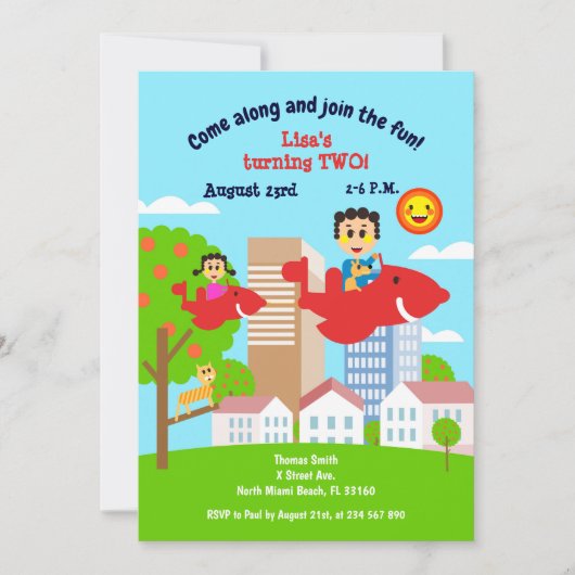 ベビーガールはパパ2歳の誕生日パーティーで撮影 招待状 (正面)